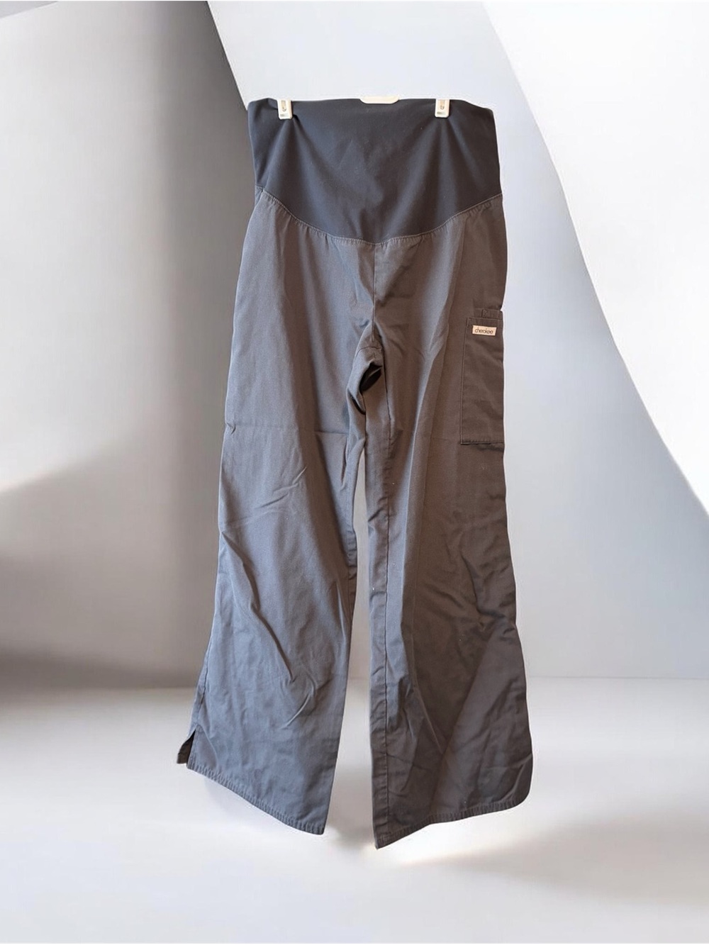 Maternity-Style Straight Leg Pants with Stretch Waistband - Gray